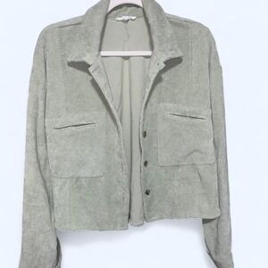 Blu Pepper Sage Green Corduroy Button Up Shacket - Size Medium
